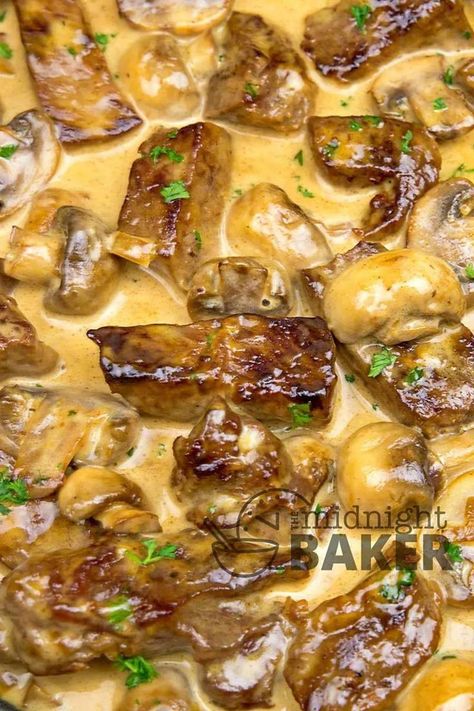 Creamy Sirloin Steak with Mushrooms can be served over pasta or rice. Easy Mother's Day Dinner recipe. Beef In Creamy Mushroom Sauce, Steak And Mushroom Crockpot Recipes, Skillet Sirloin Steak, Recipes Sirloin Steak, Steak Tips And Mushrooms, Top Sirloin Steak Recipe, Steak With Mushrooms, Sirloin Recipes, Sirloin Tip Steak