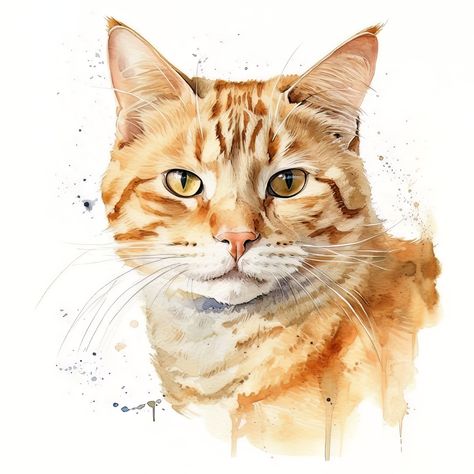 Orange Cat Watercolor Painting, Watercolour Tabby Cat, Orange Tabby Cat Painting, Orange Tabby Cat Art, Watercolor Cat Portraits, Orange Cat Watercolor, Cat Watercolor Paintings, Tabby Cat Watercolor, Orange Cat Painting