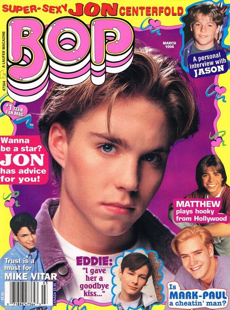 Bop March 1994 Jonathon Brandis, Bop Magazine, 2000s Magazines, Mike Vitar, Jonathan Brandis, Teen Magazines, 90’s Nostalgia, 잡지 레이아웃, 90s Actors