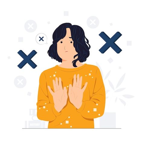 Say No Illustration, Stop Illustration, Say No, Educational Illustration, Man Vector, Flat Design Illustration, Vector People, Wood Backdrop, Girl Character