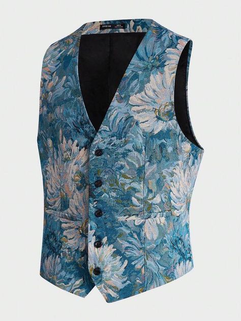 Multicolor Casual Collar Sleeveless Woven Fabric Floral,All Over Print vest Embellished Non-Stretch Men Clothing Waist Coat Men, Waistcoat Outfit, Men Waistcoat, Waistcoat Men, Man Blazer, Floral Vests, Wedding Suits Groom, Dress Suits For Men, Vest Blazer