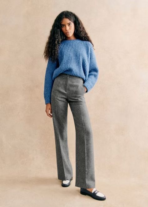 Martin Trousers - Mottled Grey - Wool - Sézane Navy Pants Outfit Work, Professional Outfits Women Summer, Grey Trousers Outfit Women, Professional Outfits Women Classy, Grey Trousers Outfit, Navy Pants Outfit, Therapist Outfit, Body Outfit, Professional Outfits Women