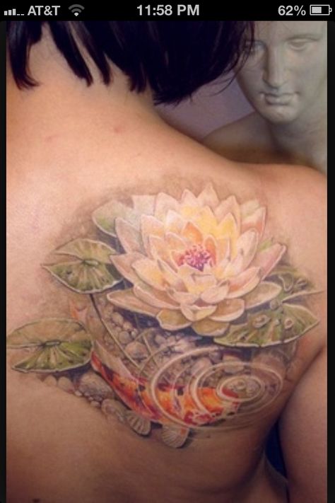 Love the idea of a water ripple :) Lotusblume Tattoo, Tatoo 3d, Water Lily Tattoos, Lotus Flower Tattoo Design, Lotus Tattoo Design, Koi Tattoo, Koi Fish Tattoo, Carpe Koi, Fish Tattoo