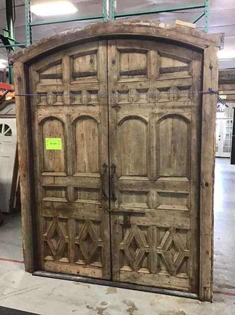 Discount Home Warehouse/ Architectural Salvage - #24:  $5,450. 91 1/2”w x 118”h | Facebook Architectural Salvage Decor, Wood Mantle Fireplace, Home Warehouse, Custom Exterior Doors, Salvaged Decor, Kitchen Set Cabinet, Antique Architectural Salvage, Interior Exterior Doors, Garden Architecture