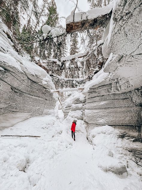 Maligne Canyon Ice Walk: A winter hike in Jasper - Endless Wonder National Park Bucket List, Maligne Canyon, Jasper National Park Canada, Jasper Park, Ice Cleats, Alberta Travel, Johnston Canyon, Winter Hike, Maligne Lake