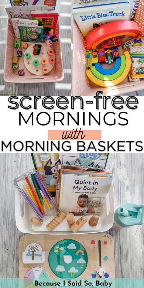 morning baskets for toddlers Toddler Morning Basket, Morning Baskets, Uppfostra Barn, No Tv, Morning Basket, Homeschool Preschool Activities, Easy Toddler Activities, Baby Play Activities, Routine Ideas