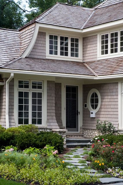 Cape Cod Shingle Style House with Stone Watertable and Cedar Shake Roof - Traditional - Exterior - Chicago - by Orren Pickell Building Group | Houzz Nantucket Exterior, Covered Side Porch, Hamptons Style Exterior, Shingle House Exterior, Cape Cod Exterior, Cape Cod House Exterior, Architectural Shingles Roof, Coastal Exterior, Cedar Shake Roof