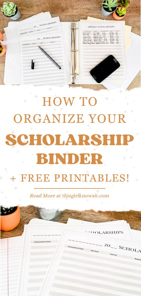 How To Organize College Applications, Scholarship Binder Organization, College Binder Organization Ideas, Scholarship Tracker, College Application Organization, Scholarship Organization, College Organization Binder, College Binder, Applying To College