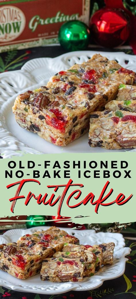 No Bake Fruit Cake Recipe, Icebox Fruit Cake Recipe, Icebox Fruitcake, Christmas Dessert Menu, Classic Christmas Dessert, Christmas Fruitcake, Fruit Cake Recipe Easy, Fruit Cake Recipe Christmas, Fruit Cake Recipe