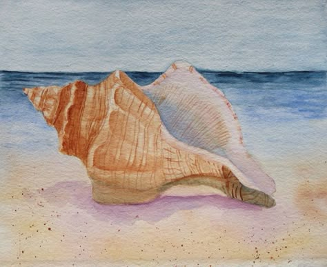 whelks+seashells | Beached Whelk Seashell " Shell Painting, Art Plage, Art Coquillage, Seashell Painting, Painted Shells, Seashell Art, Sea Art, Beach Landscape, Beach Painting