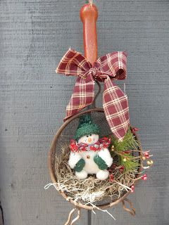 3 Peas in a Pod: Snowmen and Ornies and Strainers, oh, my! Strainer Crafts, 3 Peas In A Pod, Denim Hacks, Repurposed Crafts, Christmas Tutorial, Dollar Store Christmas Crafts, Primitive Snowman, Splatter Screens, Christmas Crafty