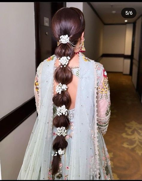 Hairstyles - Wedding  	◦	Haldi ￼  	◦	Engagement ￼  	◦	Mehendi ￼  ￼ 	◦	Wedding ￼ ￼ 	◦	Sangeeth ￼ Choti Hairstyle For Lehenga, Bridal Choti Hairstyle, Choti Hair Style Hairstyles, Flower Braid Hairstyles, Haldi Hairstyles For Bride, Braided Hairstyles Indian, Hairstyle With Lehenga, Shaadi Hairstyles, Hair For Saree