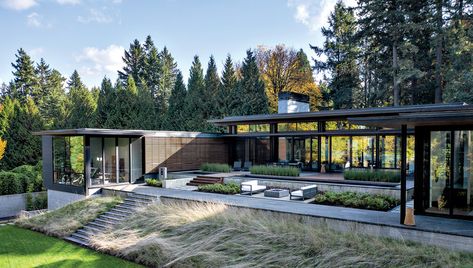 Modern Glass House, Glass Pavilion, American Farmhouse, Luxe Interiors, Interiors Design, Indoor Outdoor Living, Glass House, Residential Design, Modern House Design