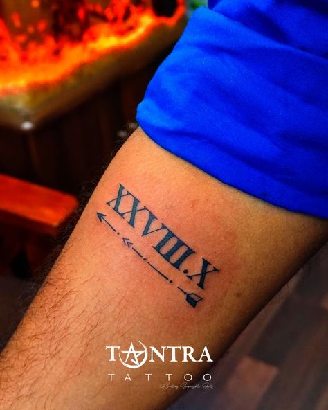 Roman Letter Tattoo, Roman Letters Tattoo, Tantra Tattoo, Roman Numeral Tattoo Arm, Roman Numeral Font, Feather Arrow Tattoo, Roman Numbers Tattoo, Typographic Tattoo, Tattoo Writing