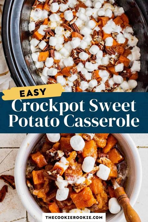 Crockpot Sweet Potato Casserole, Sweet Potato Casserole Crock Pot, Crock Pot Sweet Potatoes, Slow Cooker Sweet Potatoes, Fall Meals, Thanksgiving Food Sides, Holiday Side Dish, Sweet Potato Recipes Casserole, Candied Sweet Potatoes