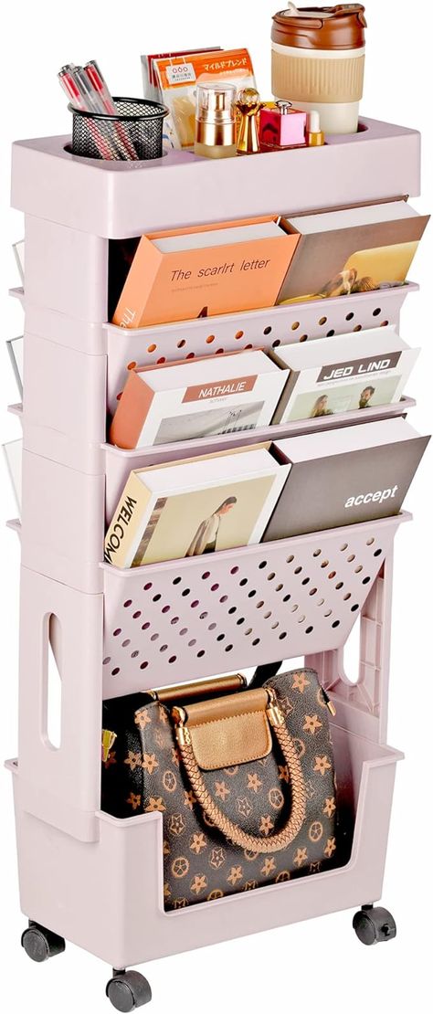 Amazon.com: YEMUNY 5 Tier Rolling Book Cart, Movable Storage Bookshelf Bookcase with Wheels, File Folder Utility Organizer for Study Office Living Room Classroom School, Pink : Office Products Small Group Organization, Kitchen Classroom, Movable Storage, Book Cart, Rolling Utility Cart, Rolling Storage Cart, Rolling Storage, Utility Cart, Bookshelves Kids