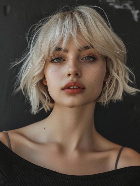 Blonde Bob Haircuts Guide – Styles and Tips London Bob Haircut, Platinum Blonde Shaggy Bob, Bleached French Bob, French Bob Blonde Bangs, Short Blonde Middle Part, French Bob Blonde Short Hair, Short Blonde Bob With Fringe, French Bob With Side Bangs, Blonde French Bob With Fringe