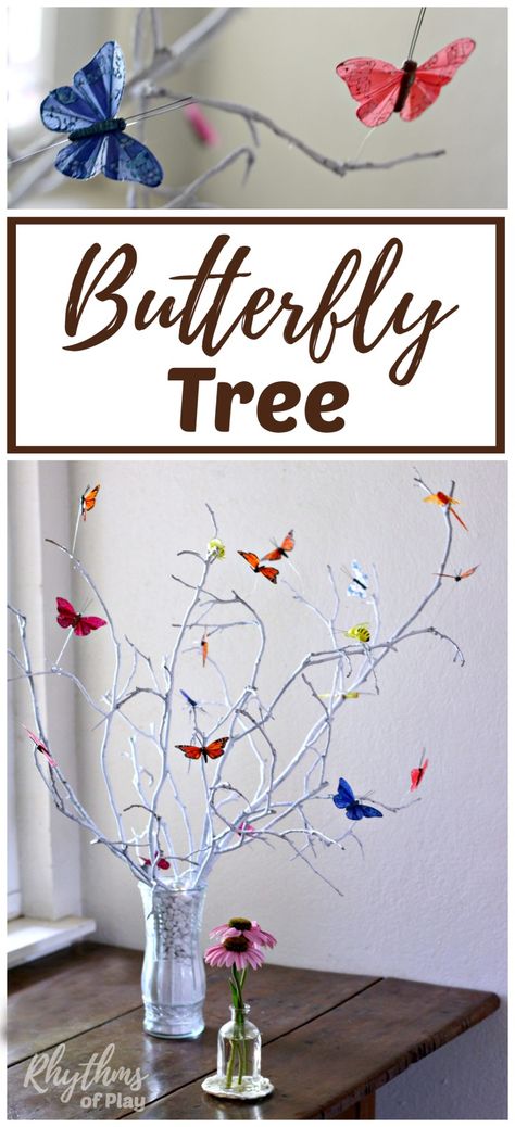 A DIY butterfly tree centerpiece is an easy craft that makes a lovely addition to your home decor or summer nature table. Nature, Tree Centerpiece, On The Wings Of Love, Butterfly Tree, Tree Centerpieces, Martha Stewart Crafts, Diy Butterfly, Blanket Diy, Diy Simple