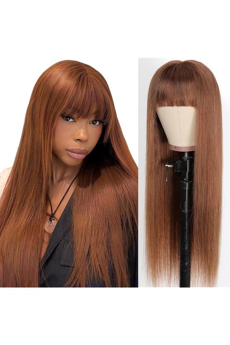 Light Brown Wigs with Bangs Human Hair 2x4 Lace Closure Layered Wigs for Women Wear and Go Glueless Chocolate Brown Straight Wig 100% Brazilian Human Hair Wigs with Bangs 180% Density 20 Inch Brown Straight Wig, Wigs Bangs, Layered Wigs, Human Hair Wigs With Bangs, Wig Ideas, Brown Wig, Wigs For Women, Brazilian Human Hair, Straight Wig