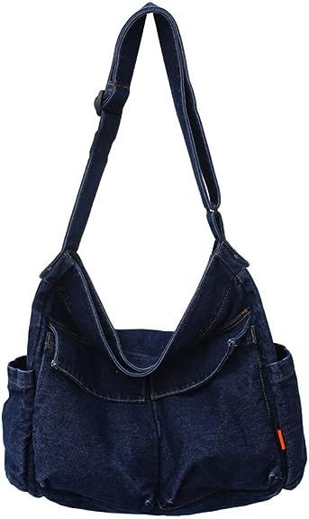 Yohora Denim Shoulder Bag Casual Style Lightweight Retro Travel Shopper Crossbody Handbag for Teen Girls Women Messenger Bag, Shoulder Bags, Crossbody Bag, Shoulder Bag, For Women, Handbags, Canvas, Blue, Travel