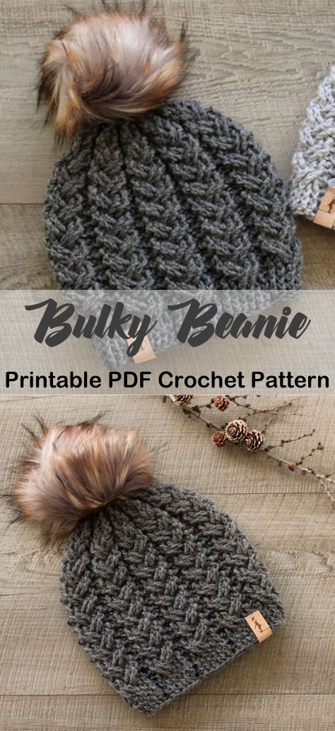 bulky hat Hat Crochet Patterns, Winter Hat Crochet Pattern, Bulky Yarn Crochet, Winter Hat Crochet, Chunky Crochet Hat, Cozy Beanie, Knitted Beanies, Easy Crochet Hat, Confection Au Crochet