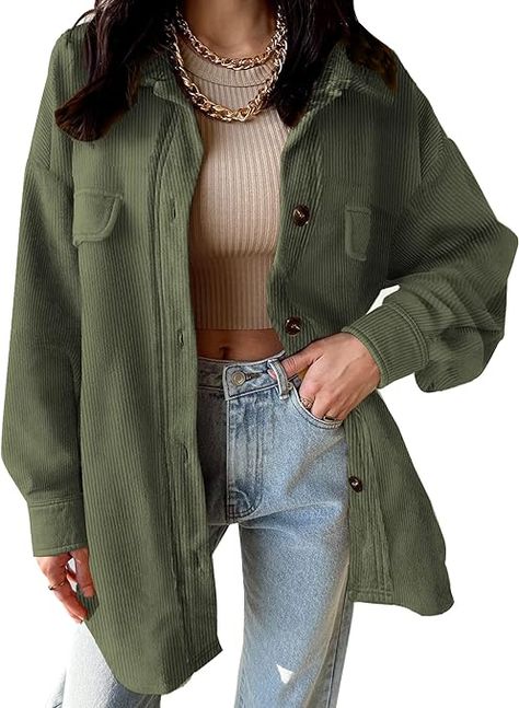 Corduroy Shirt Jacket, Corduroy Jacket Womens, Long Sleeves Tops, Corduroy Shacket, Corduroy Top, Corduroy Coat, Womens Jackets Casual, Loose Fit Shirts, Button Down Shirt Dress