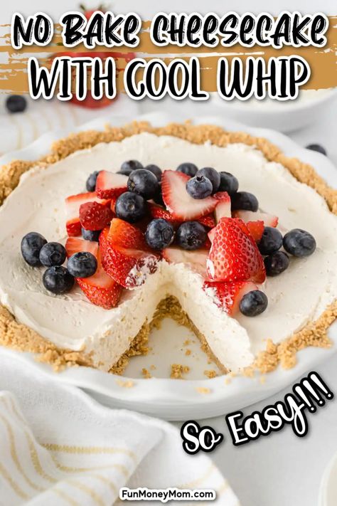 Cheesecake With Cool Whip, Recipes With Cool Whip, No Bake Cheesecake Filling, Cool Whip Desserts, Fruit Pie Filling, Homemade Graham Cracker Crust, Baking Treats, Easy No Bake Cheesecake, Homemade Graham Crackers