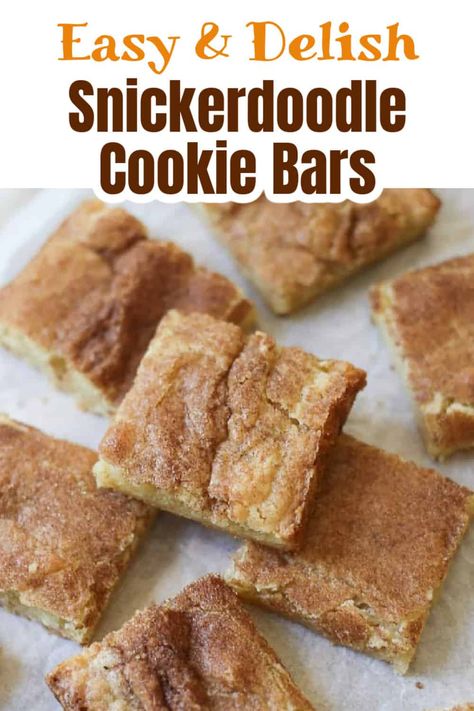 Home-made Snickerdoodle Cookie Bars! - These soft, thick, buttery, moist, cinnamon-sugar Snickerdoodle Cookie Bars are to die for! Very few ingredients and super easy to make! #snickerdoodle #bars #cookies #baking #cinnamon #blondies Snickerdoodle Cookie Bars, Cinnamon Blondies, Baking Cinnamon, Snickerdoodle Bars, Bars Cookies, Smores Dessert, Snickerdoodle Cookie, Cookies Gluten Free, Cookies Baking