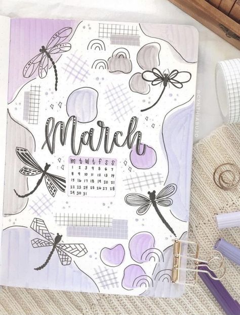 March Bujo Cover, Bujo Cover Ideas, March Bujo, Journal March, March Bullet Journal, Bullet Journal Ideas Templates, Creating A Bullet Journal, Album Journal, Bullet Journal Cover Ideas