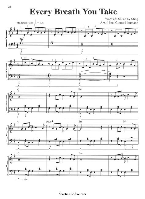 Every Breath You Take Sheet Music Sting. FREE Download Every Breath You Take Sheet Music Sting PDF for Piano Sheet Music. More Sting Sheet Music PDF free Pop Piano Sheet Music, Popular Piano Sheet Music, Free Violin Sheet Music, Piano Songs Sheet Music, Beginner Piano Music, Easy Sheet Music, Free Piano Sheets, Piano Sheet Music Pdf, Piano Music Lessons