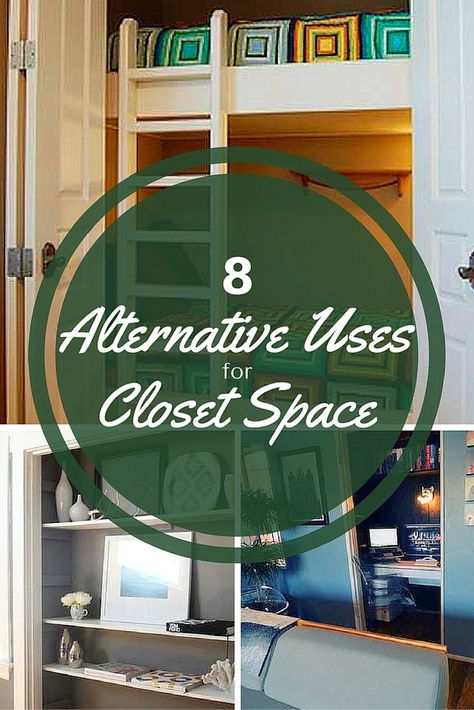 If storage isn't an issue, you can convert a closet into any number of creative spaces. From offices to playrooms, check out these alternative closet creations. Other Uses For Closet Space, Alternative Use For Closet, Space Above Closet Ideas, Weird Closet Space, Extra Closet Ideas, Closet Reuse Ideas, Alternative Uses For Closets, Closet Turned Nook, Closet Into Bookshelf