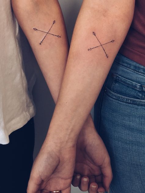 Crossing arrows Two Arrows Crossing Tattoo, Best Friend Tattoos Arrows, Crossing Arrows Tattoo, Arrows Crossing Tattoo, Arrows Tattoo, Back Of Arm Tattoo, Arrow Tattoo, Arrow Tattoos, Best Friend Tattoos