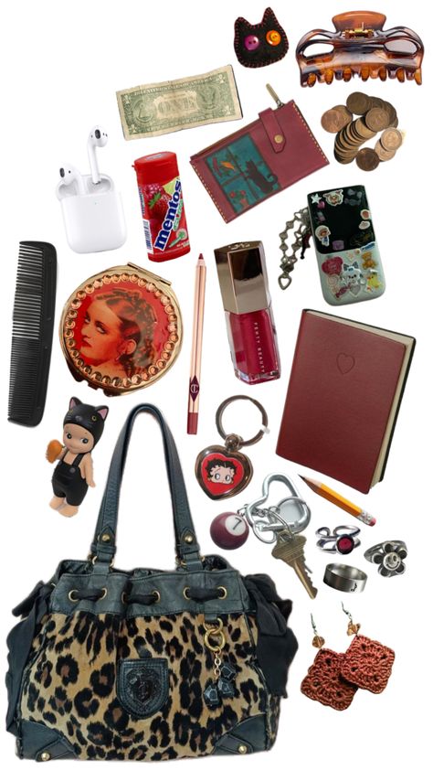 whats in my bag? 🏹🐆🍸❤️ What's Inside My Tote Bag, Aesthetic What’s In My Bag, What’s In My Crossbody Bag, What I Have In My Bag, What’s In My Bag Aesthetic, Bag Essentials Aesthetic, What’s In My Purse, What's In My Tote Bag, What's In My Bag Aesthetic