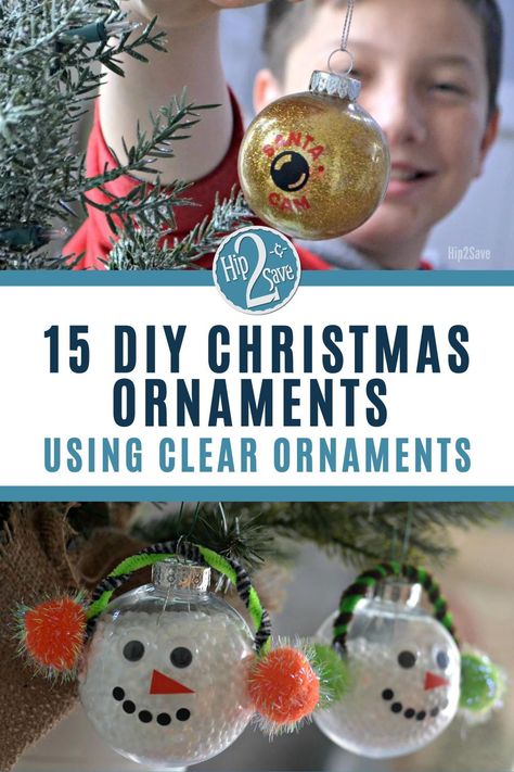 Diy Cheap Ornaments Ideas, Homemade Christmas Ball Ornaments, Diy School Christmas Ornaments, Ideas For Fillable Ornaments, Home Made Christmas Ornaments For Kids Diy Gifts, Diy Holiday Ornaments For Kids, Christmas Crafts With Clear Ornaments, Diy Bulb Ornaments For Kids, Plastic Ball Christmas Ornaments Diy