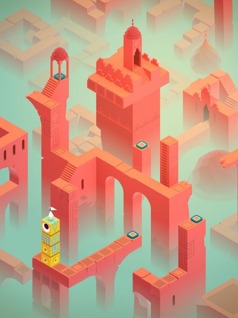 Monument Valley: A World of Impeccable Architecture, Geometry and Landscape Twists | http://www.yatzer.com/monument-valley-game Monument Valley Game, Monument Valley 2, Valley Game, Module Design, Bg Design, Isometric Art, Isometric Design, Isometric Illustration, 3d Studio