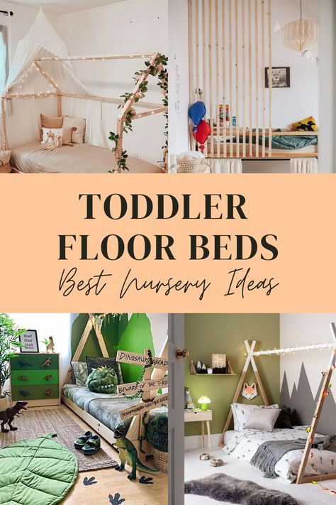 We have collected 20 of the best examples of how toddler floor beds can work in any room and with any existing nursery or toddler room decor.Whether you have a limited budget, would like to DIY the bed or splash out on a designer piece, you will find plenty of inspiration in our round-up. Full Bed Toddler Room, Shared Baby And Toddler Room, Toddler Floor Bed Ideas, Diy Toddler Floor Bed, Shared Toddler Room, Toddler Bed Ideas, Floor Bed Ideas, Small Toddler Bedroom, Floor Bed Toddler