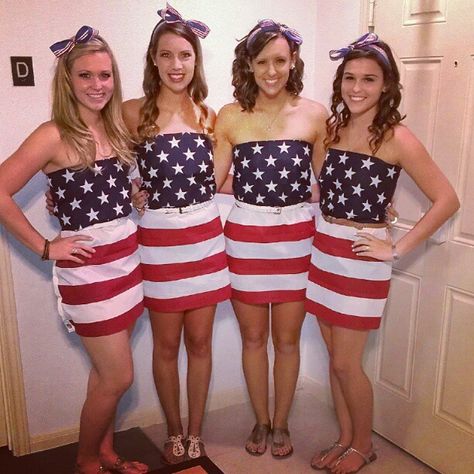 Went to an ABC Party with my girls! Made dresses out of American Flags! G-D BLESS AMERICA Abc Party Costumes, Abc Party, Canadian Women, Flag Dress, Party Costumes, American Flags, Dress Out, American Women, Party Outfit