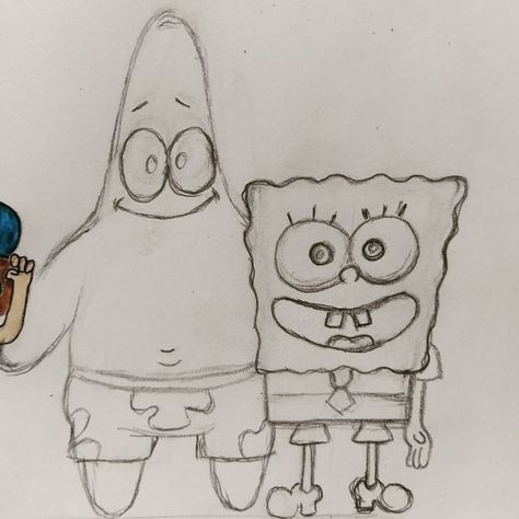 Easy Drawings Sketches Cartoon, Drawing Inspo Disney, Cartoon Sketches Doodles, Spongebob And Patrick Drawing, Disney Drawings Easy, Drawing Ideas Spongebob, Patrick Drawing, Art Spongebob, Disney Moana Art