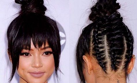 Steal Karrueche Tran's easy hairstyle Corn Row, Braided Top Knots, Black Wedding Hairstyles, Top Knots, Karrueche Tran, Top Knot Hairstyles, Braided Bun, Celebrity Hairstyles, Big Hair