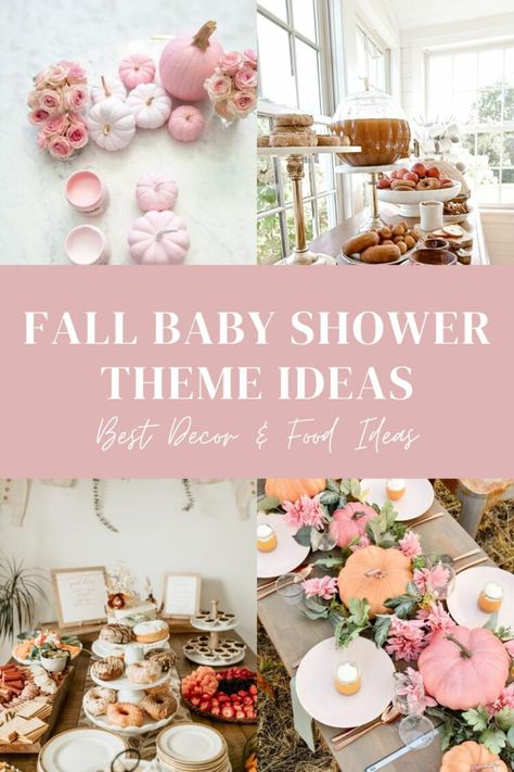 Fall Theme Baby Shower: 40+ Stunning Ideas for Decorations & Food 43 Pink Fall Baby Shower, Fall Baby Shower Food, Baby Shower Theme Ideas, Pink Pumpkin Baby Shower, Fall Baby Shower Themes, October Baby Showers, Girl Shower Themes