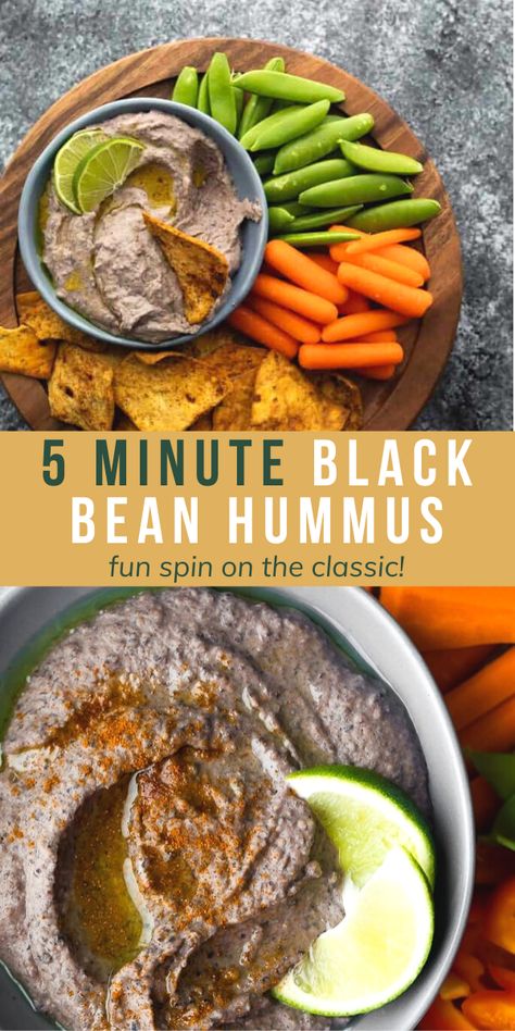 5 minute black bean hummus is a fun spin on the classic! Black beans are blended with lime juice, tahini, garlic and some spices for a deliciously creamy dip. #sweetpeasandsaffron #hummus #snack #glutenfree #mealprep #vegan #blackbeans #dip #appetizer Black Bean Hummus Recipe, Yum Snacks, Hummus Snack, Best Hummus Recipe, Black Bean Hummus, Party Crowd, Bean Hummus, Hummus Recipe Homemade, Creamy Dip