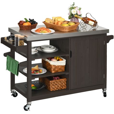 Multifunctional Design: Multipurpose hosting solution which allows you to hold your food and drinks or perform other duties for your party or BBQ.You can use it as a BBQ grill cart,an outdoor bar, a serving cart, a prep table or a kitchen island. Outdoor Grill Cart, Stainless Steel Table Top, Grill Cart, Wood Bar Cart, Grill Table, Small Kitchen Tables, Outdoor Kitchen Island, Stainless Steel Table, Outdoor Storage Cabinet