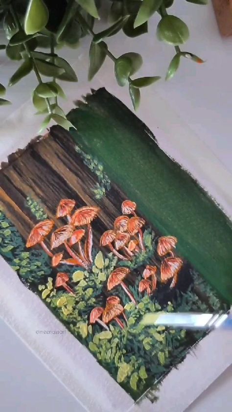 Cottagecore Painting, Gouache Flowers, Mushroom Painting, Mushroom Paint, Painting Flowers Tutorial, Color Drawing Art, Flowers Tutorial, Gouache Art, Art Painting Gallery