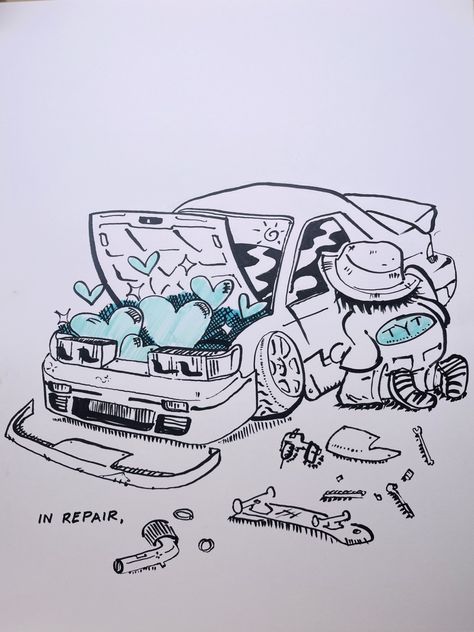 Diangelo Car Graffiti Art, Miata Drawing, Graffiti Car, Jdm Drawing, Car Graffiti, Cool Graffiti Art, Cartoon Car, Cars Drawing, Car Drawing