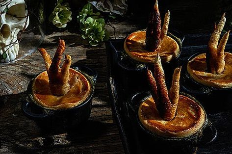 Witches Dinner Party, Cow Tongue Recipe, Elettra Wiedemann, Witches Dinner, Halloween Cheesecake, Dinner Halloween, Chicken Pot Pies, Mini Chicken Pot Pies, Halloween Entertaining