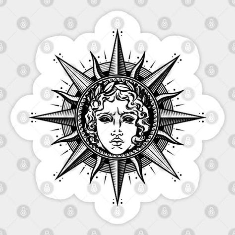 Apollo Sun God, Peter Tattoo, Apollo Tattoo, Sun Symbols, Sol Invictus, Jimi Hendrix Art, Persian Tattoo, God Tattoos, Sun Tattoos