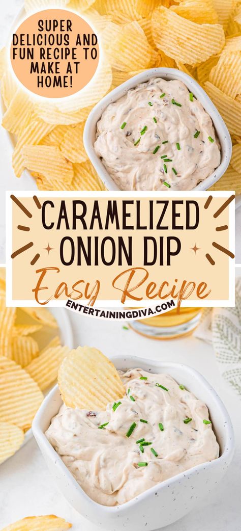 Homemade Caramelized Onion Dip (With Sour Cream) Superbowl Dips, Homemade Onion Dip, Chef Savvy, Onion Dip Recipe, Caramelized Onion Dip, Sour Cream Dip, Jello Shot, Dip Recipes Easy, Onion Dip