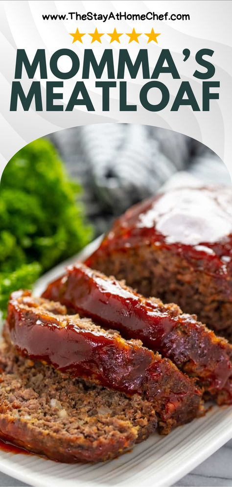 A meatloaf on a platter with three slices folding out. Traditional Meatloaf Recipes, Old Fashioned Meatloaf, Smoked Meatloaf, Beef Meatloaf, Homemade Meatloaf, How To Cook Meatloaf, Meatloaf Ingredients, Classic Meatloaf Recipe, Good Meatloaf Recipe