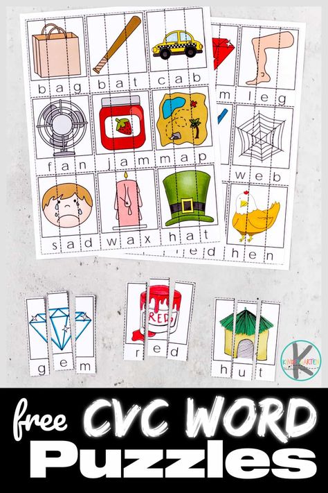 Make learning to read fun with these super cute, cvc word puzzles free printable. These cvc puzzles include over 45 CVC word puzzles with pictures to help early readers practice building this simple words one sound at a time. This cvc activity is such a fun way to start sounding out words and reading with preschool, pre-k, kindergarten, and first grade students. Simply print cvc words printable to use this cvc words activity to make working on phonics skills FUN! Cvc Word Games, Cvc Word Practice, Activity For Kindergarten, Phonics Cvc, Cvc Words Worksheets, Cvc Activities, Cvc Words Kindergarten, Cvc Word Activities, Sight Words Printables