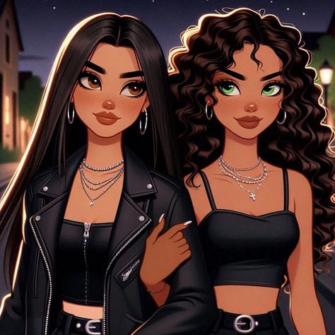 Black Cartoon Couples Drawings, Baddie Pfp Instagram, Drawing On Photos Aesthetic, Two Besties Drawing, Latina Character Design, Baddie Characters, Dark Disney Princess, Curly Hair Cartoon, Relatable Comics